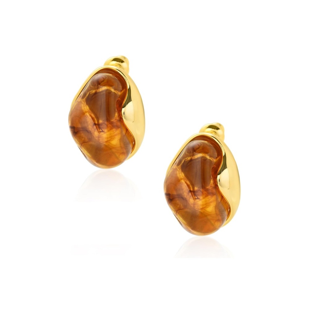 Amber Gold Stud  Earrings NWOT